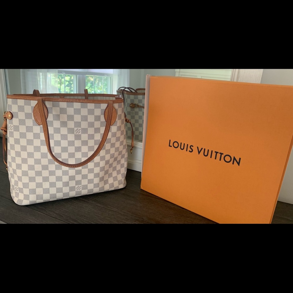 Louis Vuitton Neverfull MM Ivory Damier Azur Tote Shoulder Bag